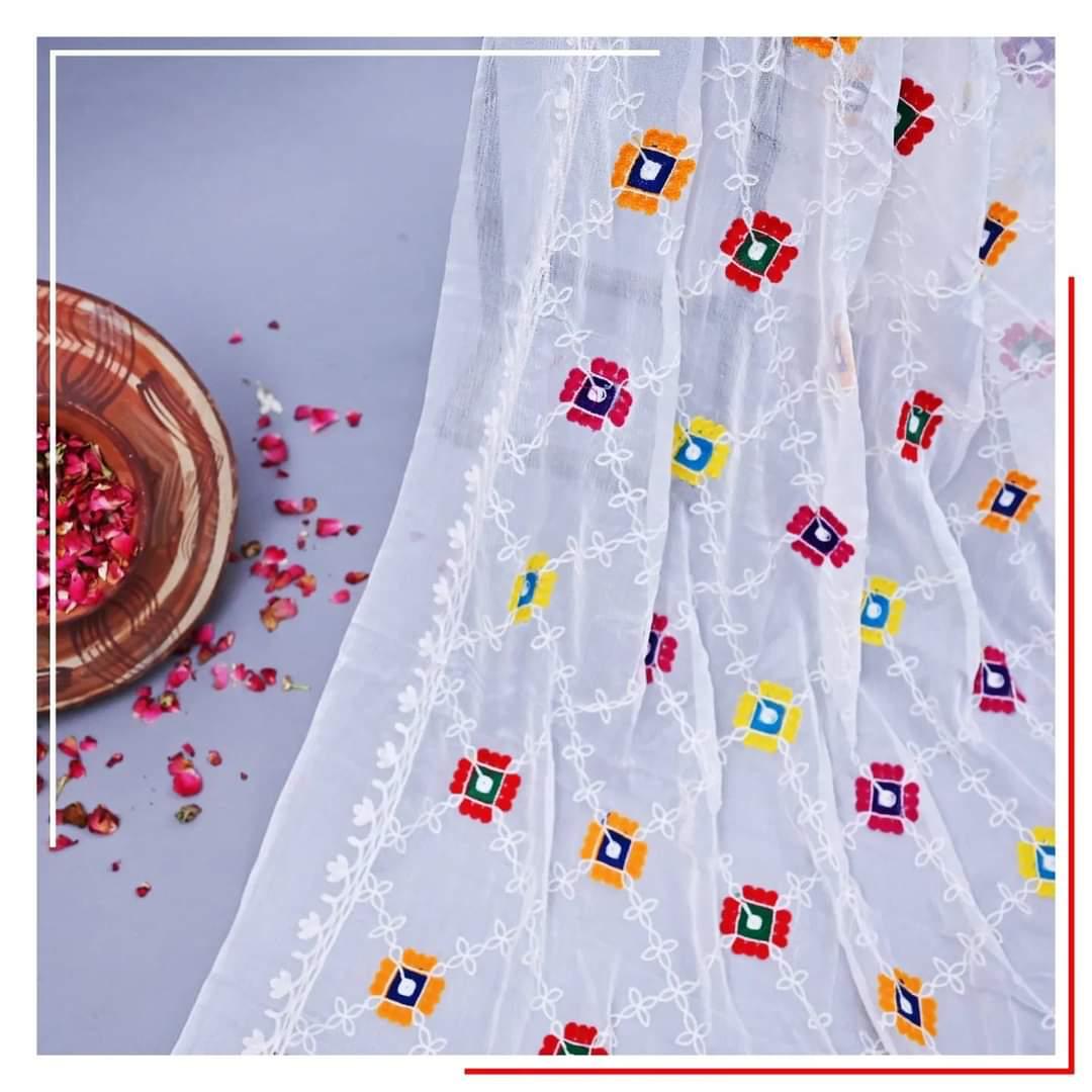Pure Chiffon White Embroidery Dupatta