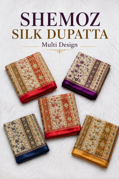 Shemoz Silk Dupatta Multi Design – Mirror & Gotta Work