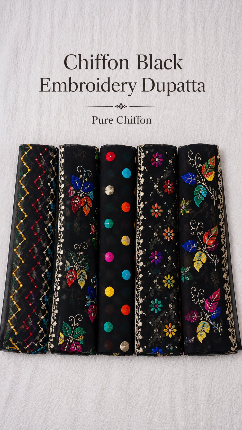 Pure Chiffon Black Embroidery Dupatta