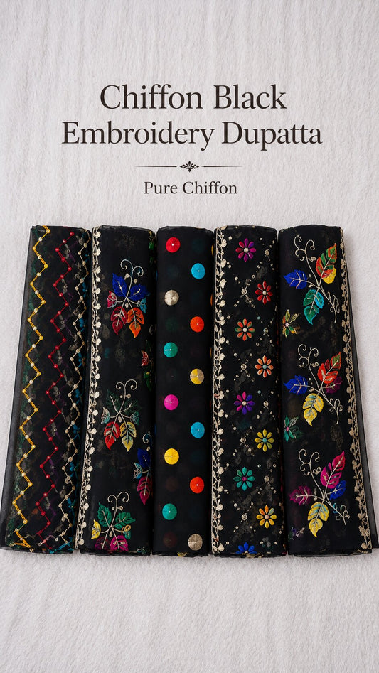 Pure Chiffon Black Embroidery Dupatta
