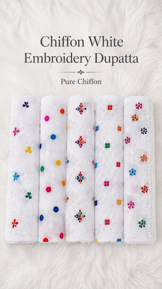 Pure Chiffon White Embroidery Dupatta