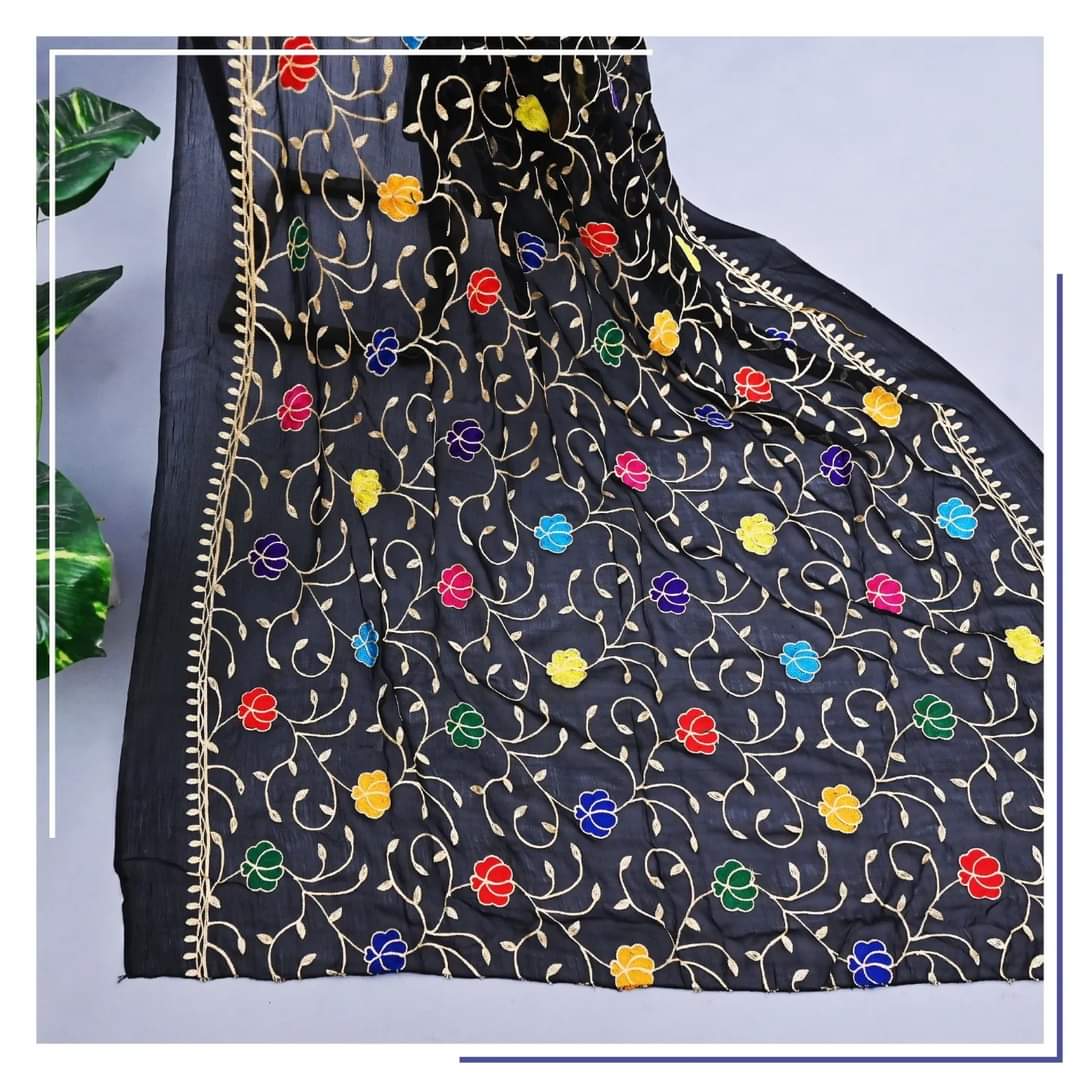 Pure Chiffon Black Embroidery Dupatta