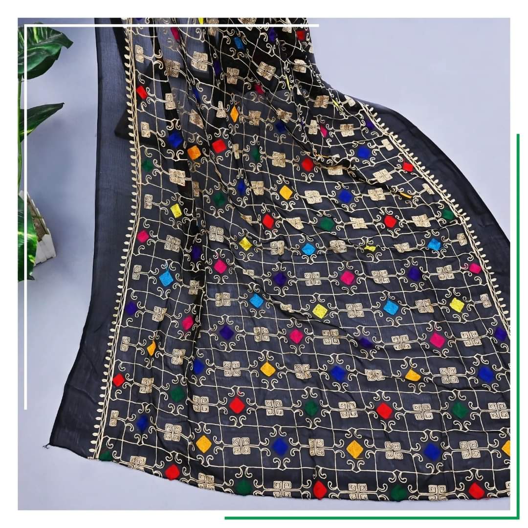 Pure Chiffon Black Embroidery Dupatta