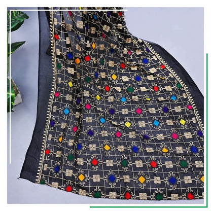 Pure Chiffon Black Embroidery Dupatta