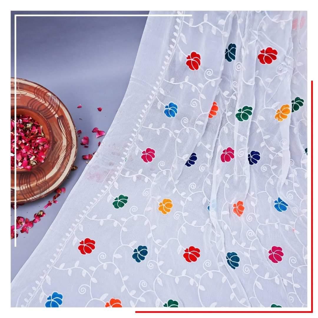 Pure Chiffon White Embroidery Dupatta