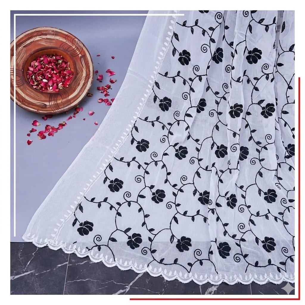 Pure Chiffon White Embroidery Dupatta