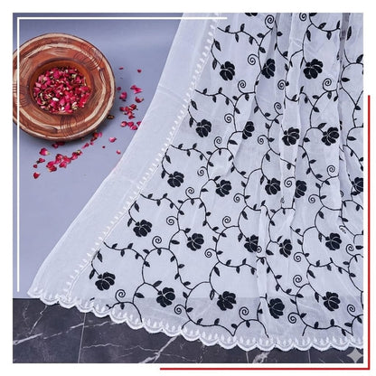 Pure Chiffon White Embroidery Dupatta