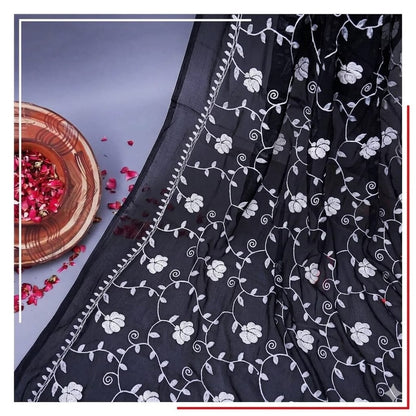 Pure Chiffon Black Embroidery Dupatta