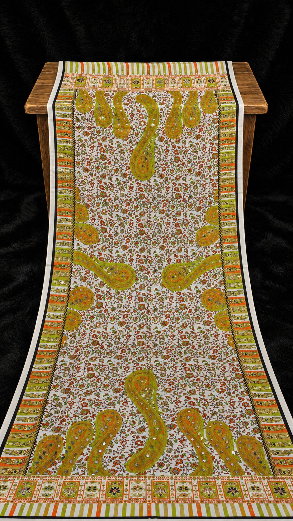 Shemoz Silk Dupatta Floral Design – Mirror & Gotta Work