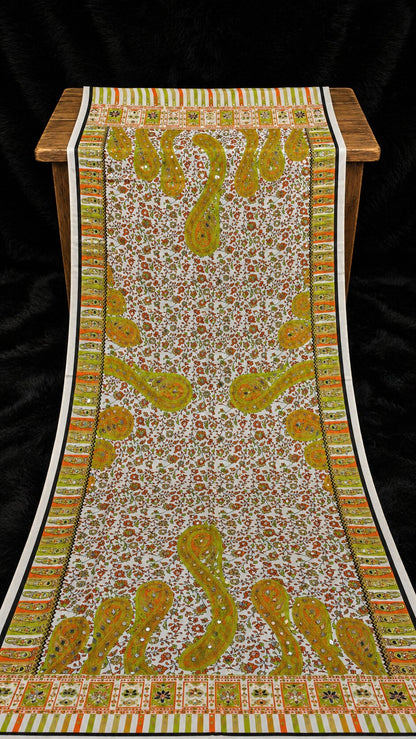 Shemoz Silk Dupatta Floral Design – Mirror & Gotta Work