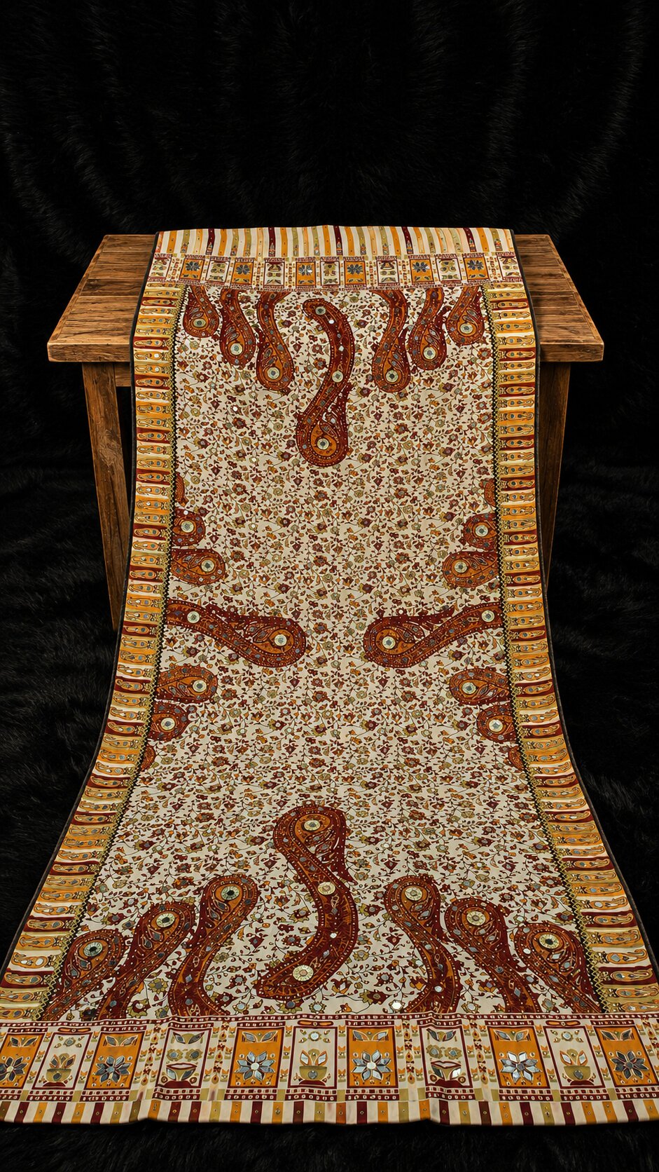 Shemoz Silk Dupatta Floral Design – Mirror & Gotta Work