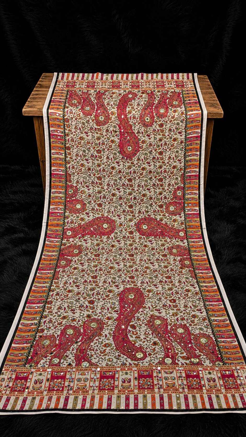 Shemoz Silk Dupatta Floral Design – Mirror & Gotta Work