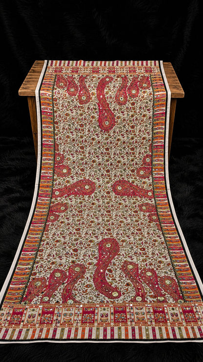 Shemoz Silk Dupatta Floral Design – Mirror & Gotta Work