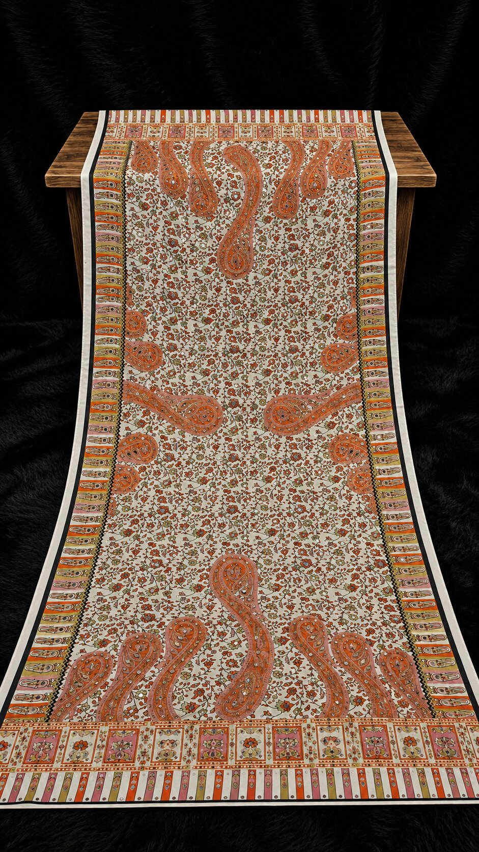 Shemoz Silk Dupatta Floral Design – Mirror & Gotta Work