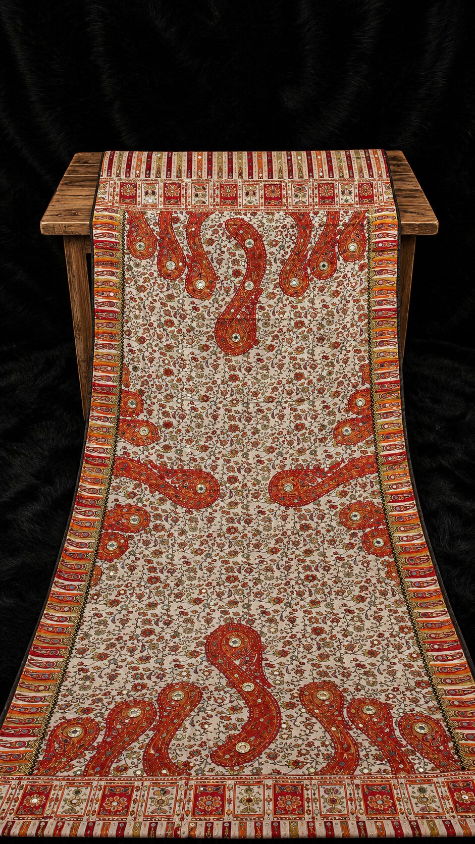 Shemoz Silk Dupatta Floral Design – Mirror & Gotta Work