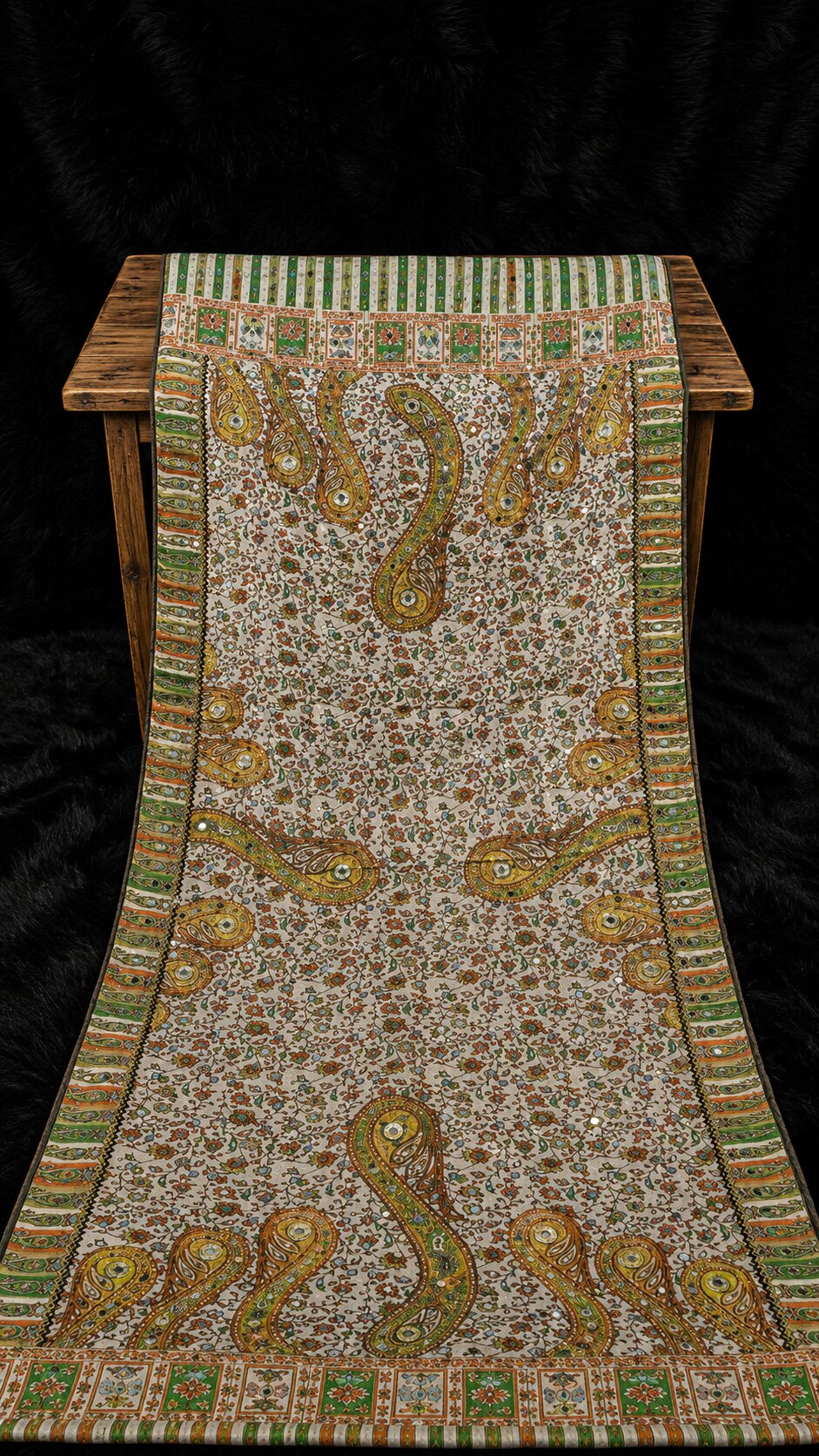 Shemoz Silk Dupatta Floral Design – Mirror & Gotta Work