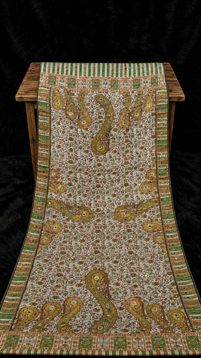 Shemoz Silk Dupatta Floral Design – Mirror & Gotta Work