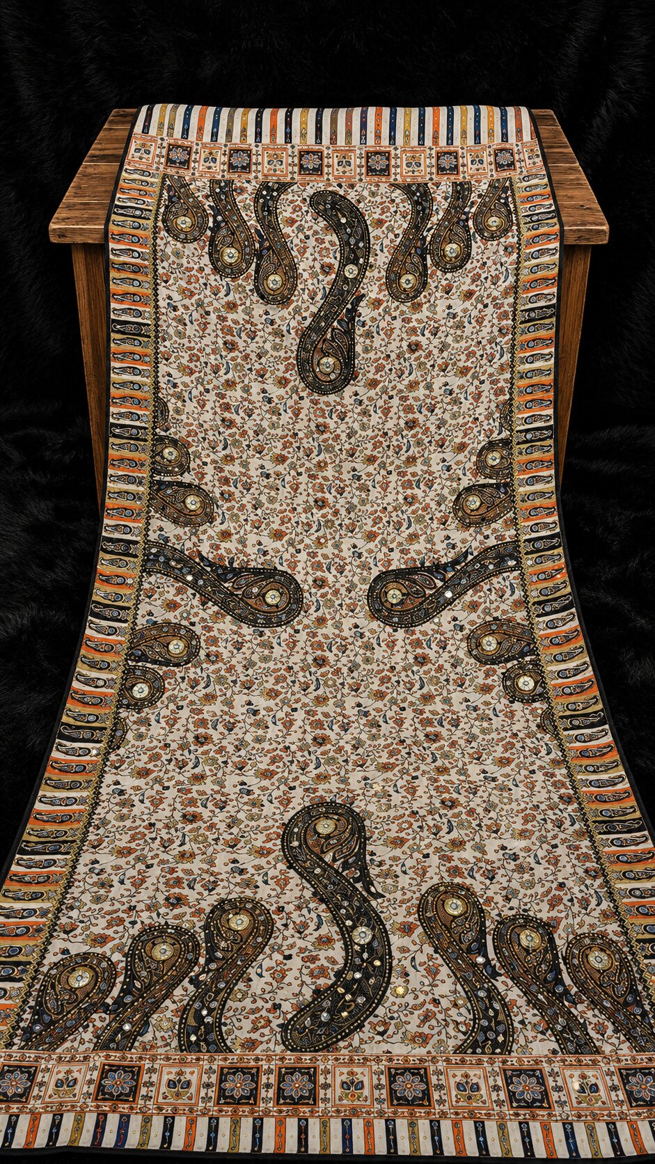 Shemoz Silk Dupatta Floral Design – Mirror & Gotta Work