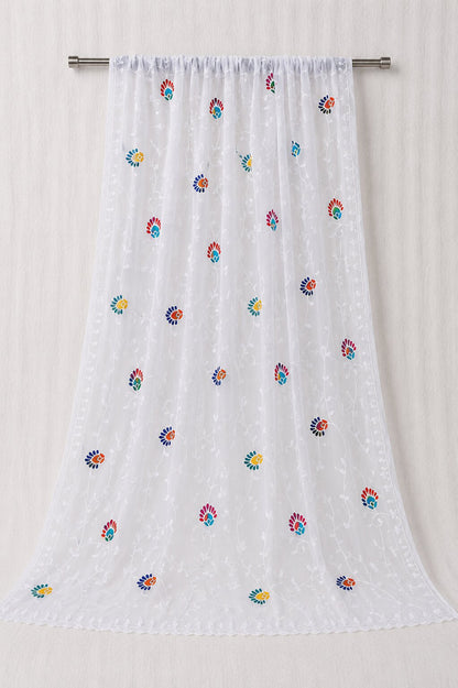 Pure Chiffon White Embroidery Dupatta
