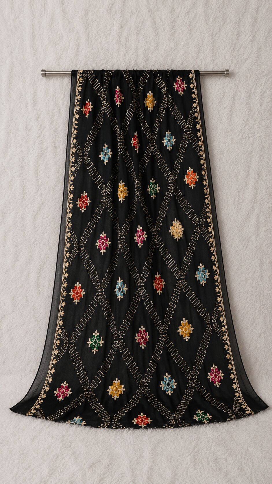Pure Chiffon Black Embroidery Dupatta
