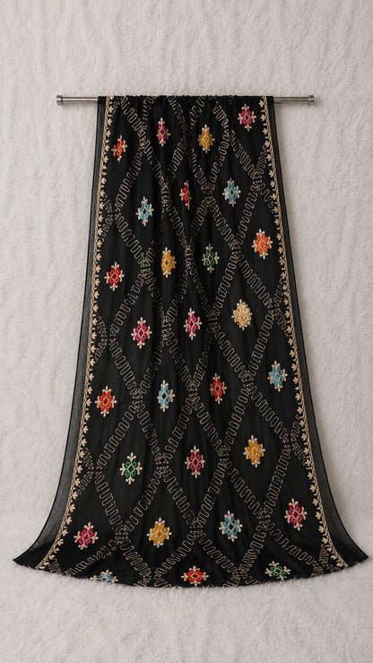 Pure Chiffon Black Embroidery Dupatta
