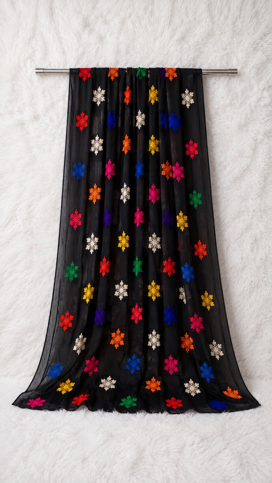 Pure Chiffon Black Embroidery Dupatta