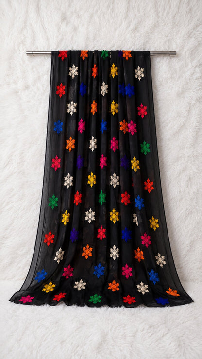 Pure Chiffon Black Embroidery Dupatta