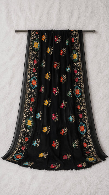 Pure Chiffon Black Embroidery Dupatta