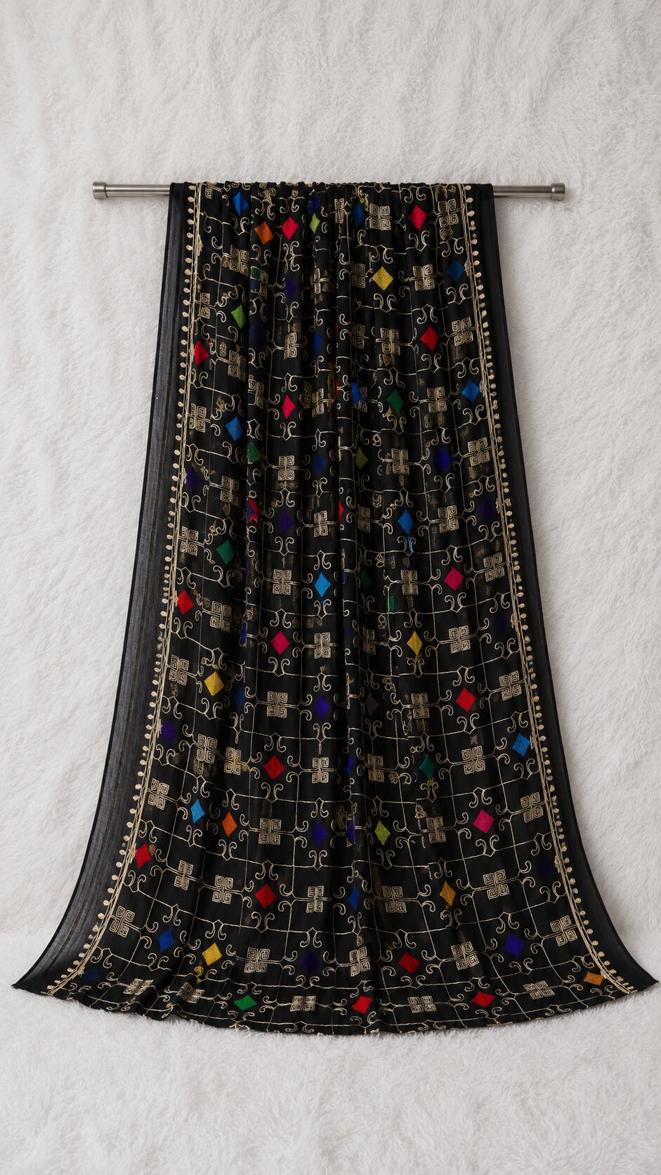 Pure Chiffon Black Embroidery Dupatta