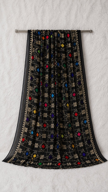 Pure Chiffon Black Embroidery Dupatta