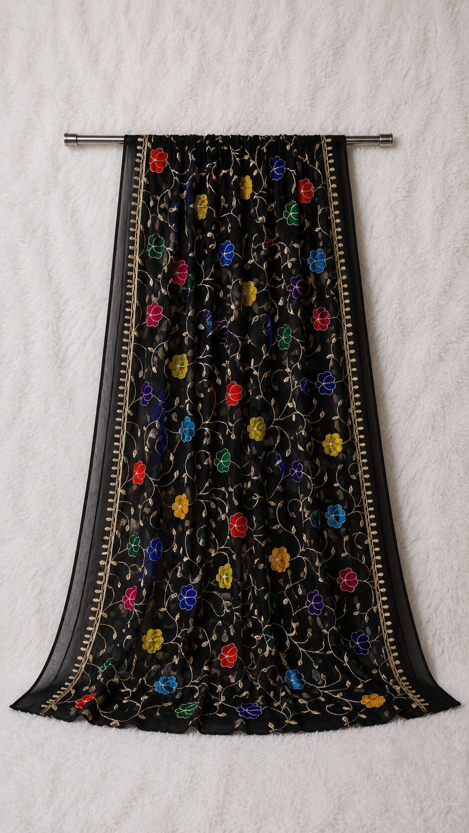 Pure Chiffon Black Embroidery Dupatta