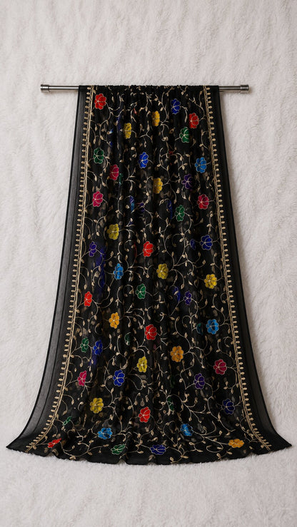 Pure Chiffon Black Embroidery Dupatta