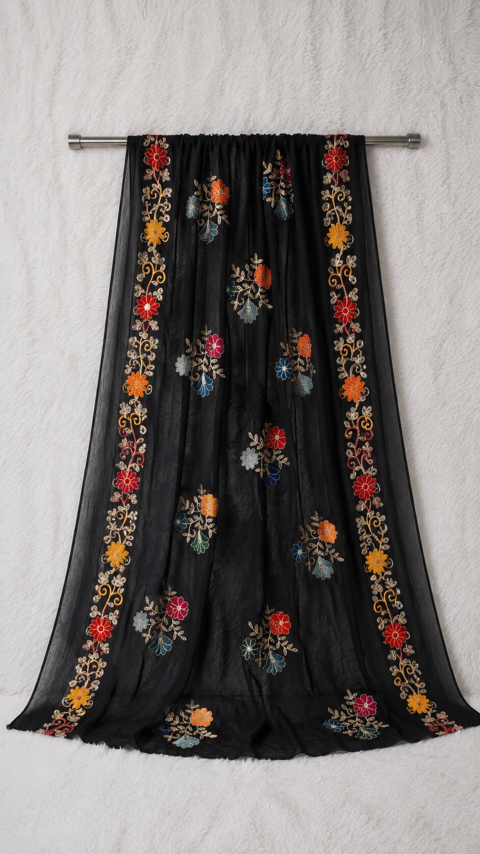 Pure Chiffon Black Embroidery Dupatta