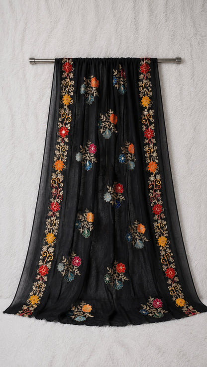 Pure Chiffon Black Embroidery Dupatta