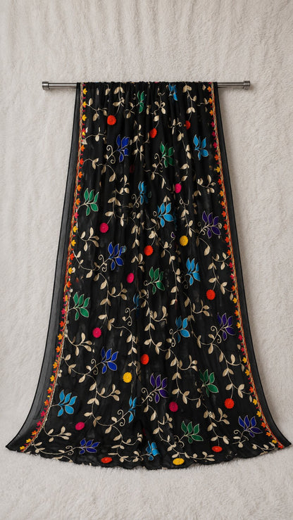 Pure Chiffon Black Embroidery Dupatta
