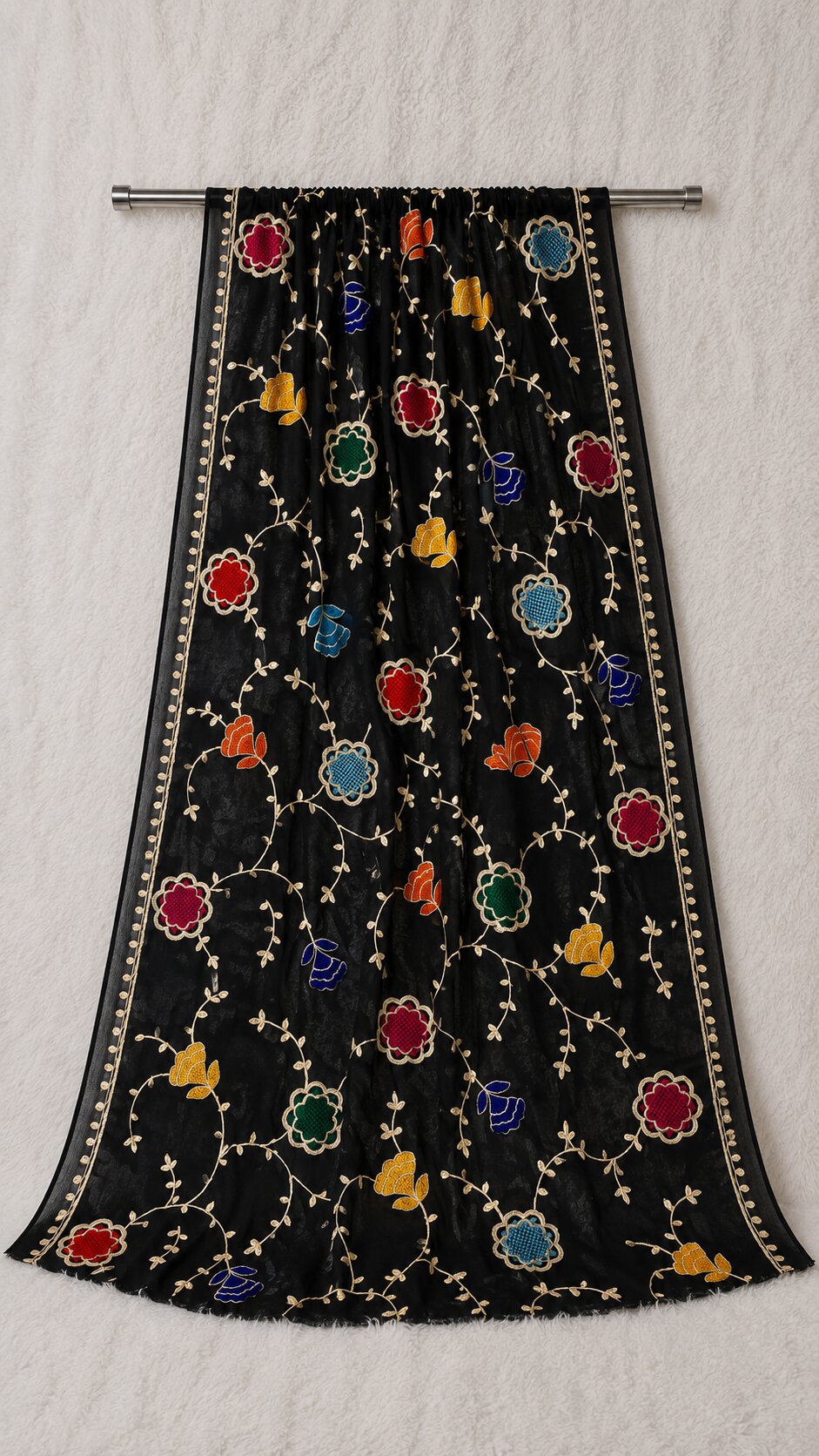 Pure Chiffon Black Embroidery Dupatta