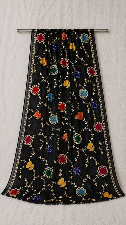 Pure Chiffon Black Embroidery Dupatta