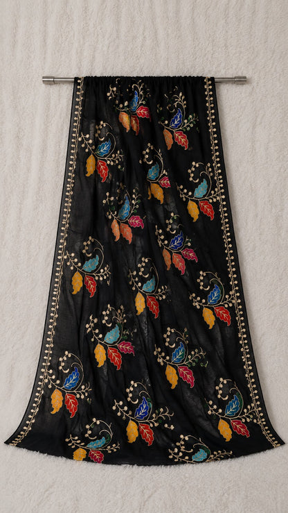 Pure Chiffon Black Embroidery Dupatta