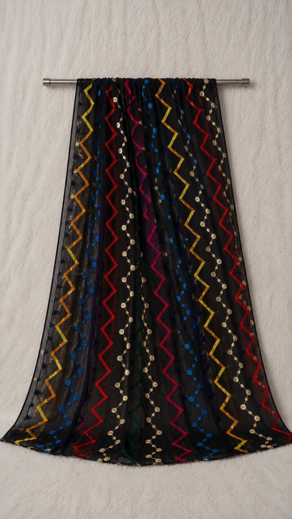 Pure Chiffon Black Embroidery Dupatta