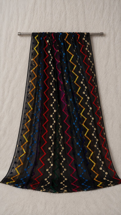 Pure Chiffon Black Embroidery Dupatta