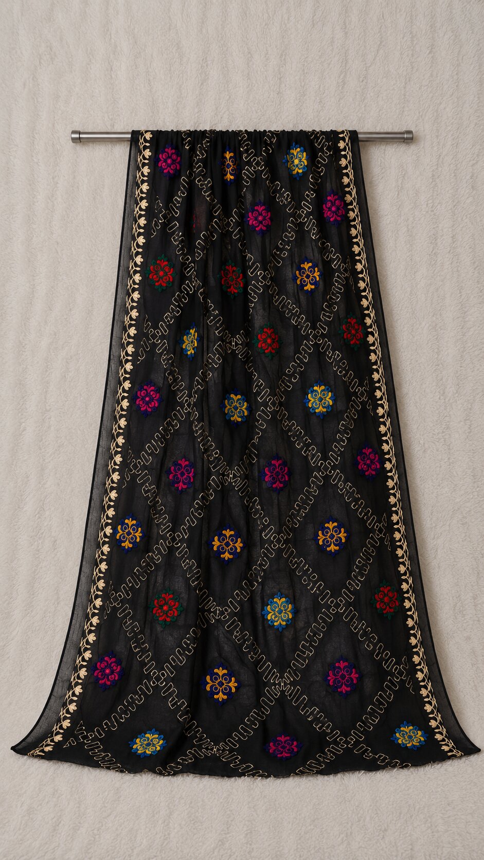 Pure Chiffon Black Embroidery Dupatta