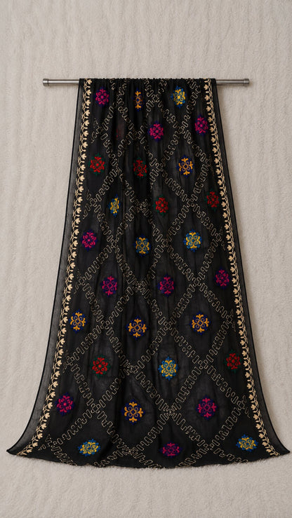 Pure Chiffon Black Embroidery Dupatta