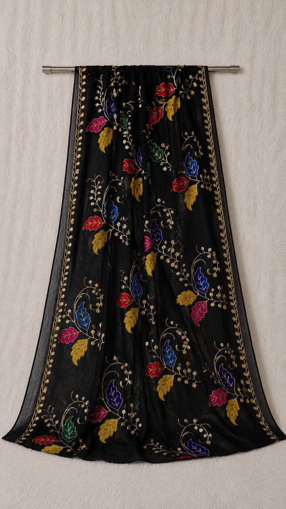Pure Chiffon Black Embroidery Dupatta