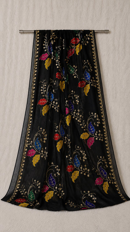 Pure Chiffon Black Embroidery Dupatta
