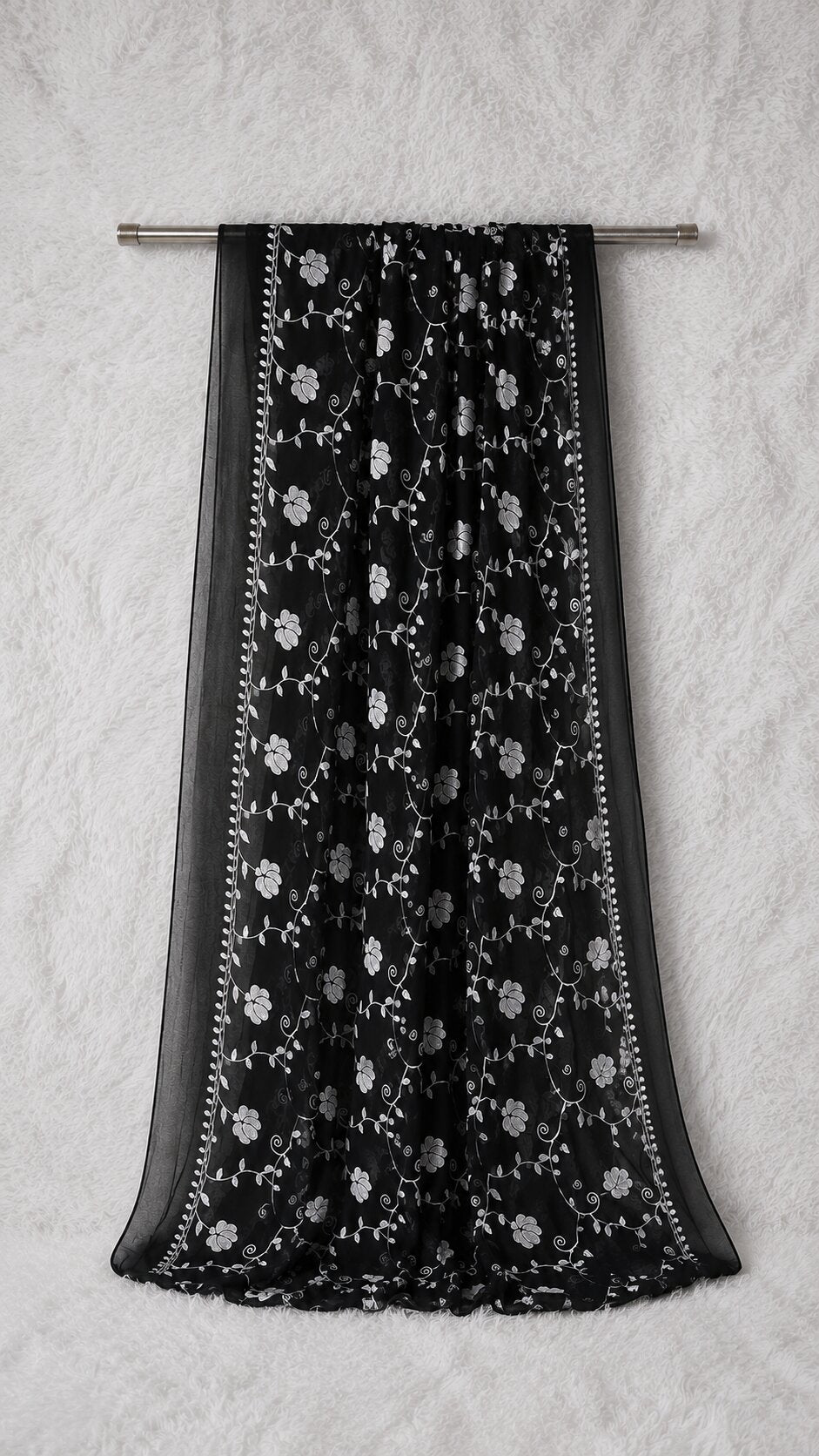 Pure Chiffon Black Embroidery Dupatta