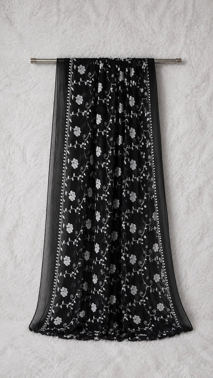 Pure Chiffon Black Embroidery Dupatta