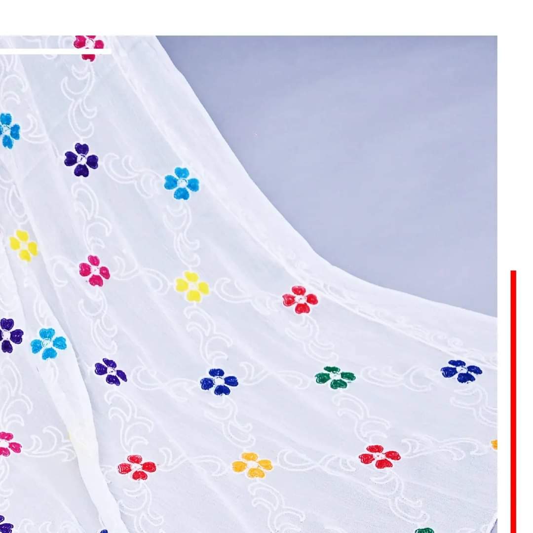 Pure Chiffon White Embroidery Dupatta
