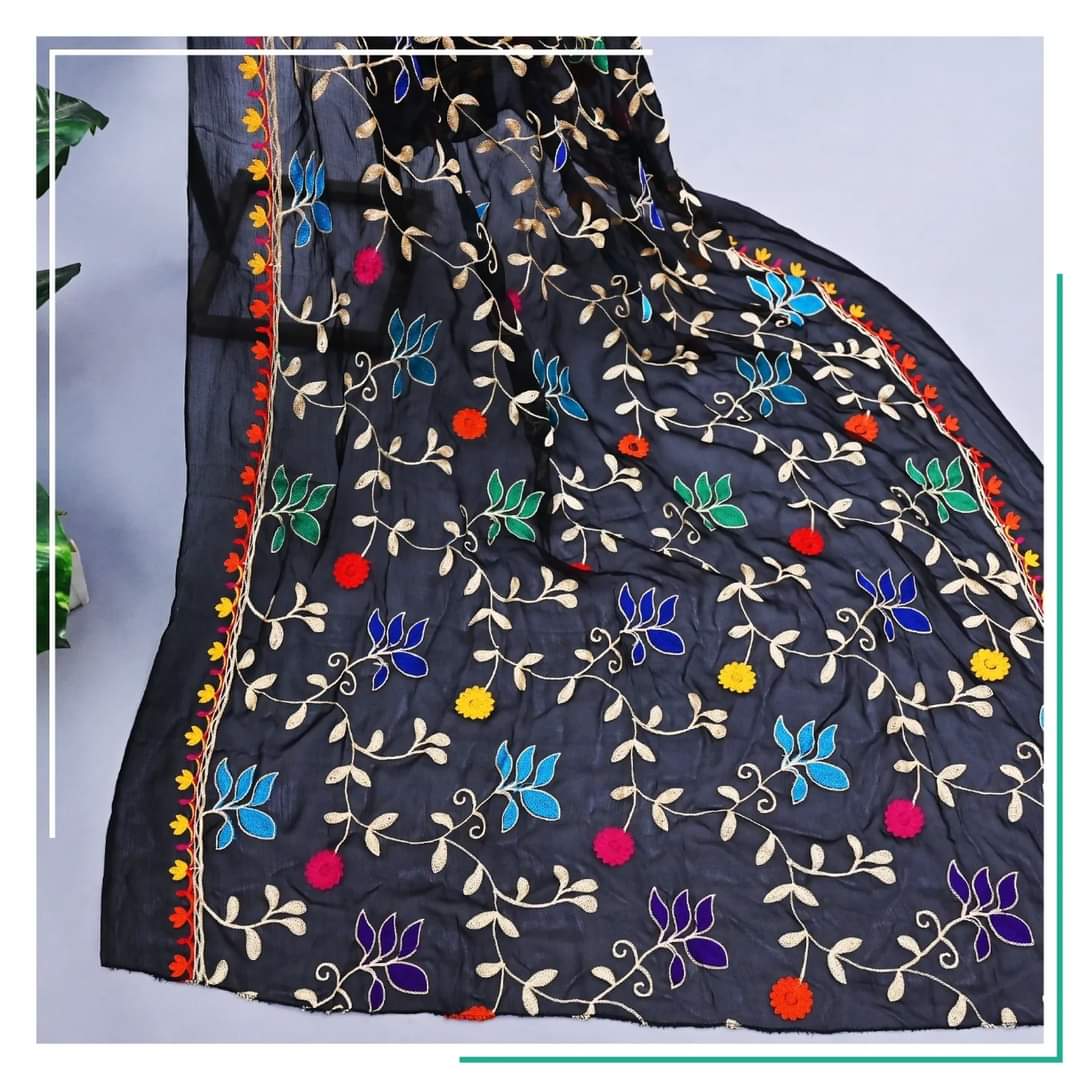 Pure Chiffon Black Embroidery Dupatta