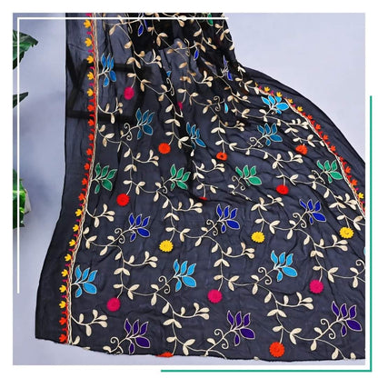 Pure Chiffon Black Embroidery Dupatta