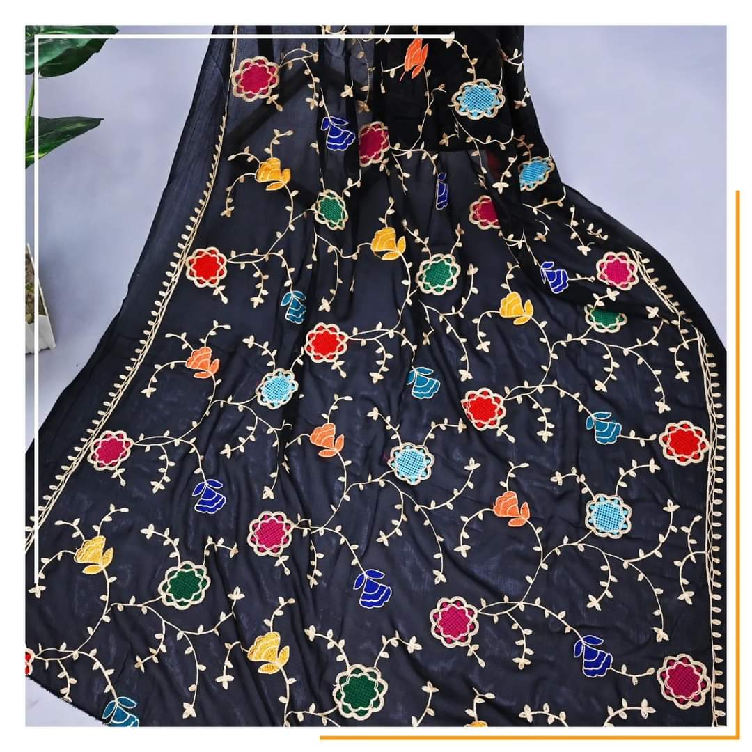 Pure Chiffon Black Embroidery Dupatta